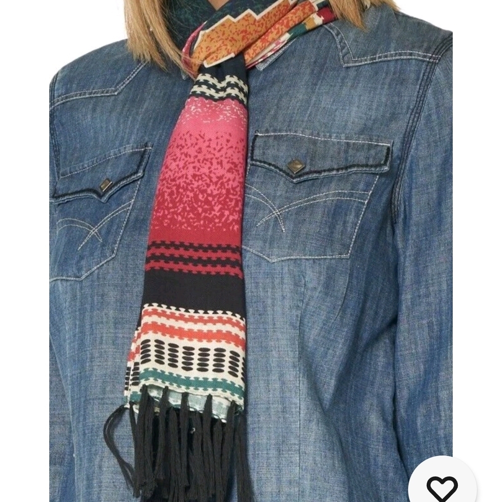 Multicolor Ovlong Fringed Double D Ranch Scarf